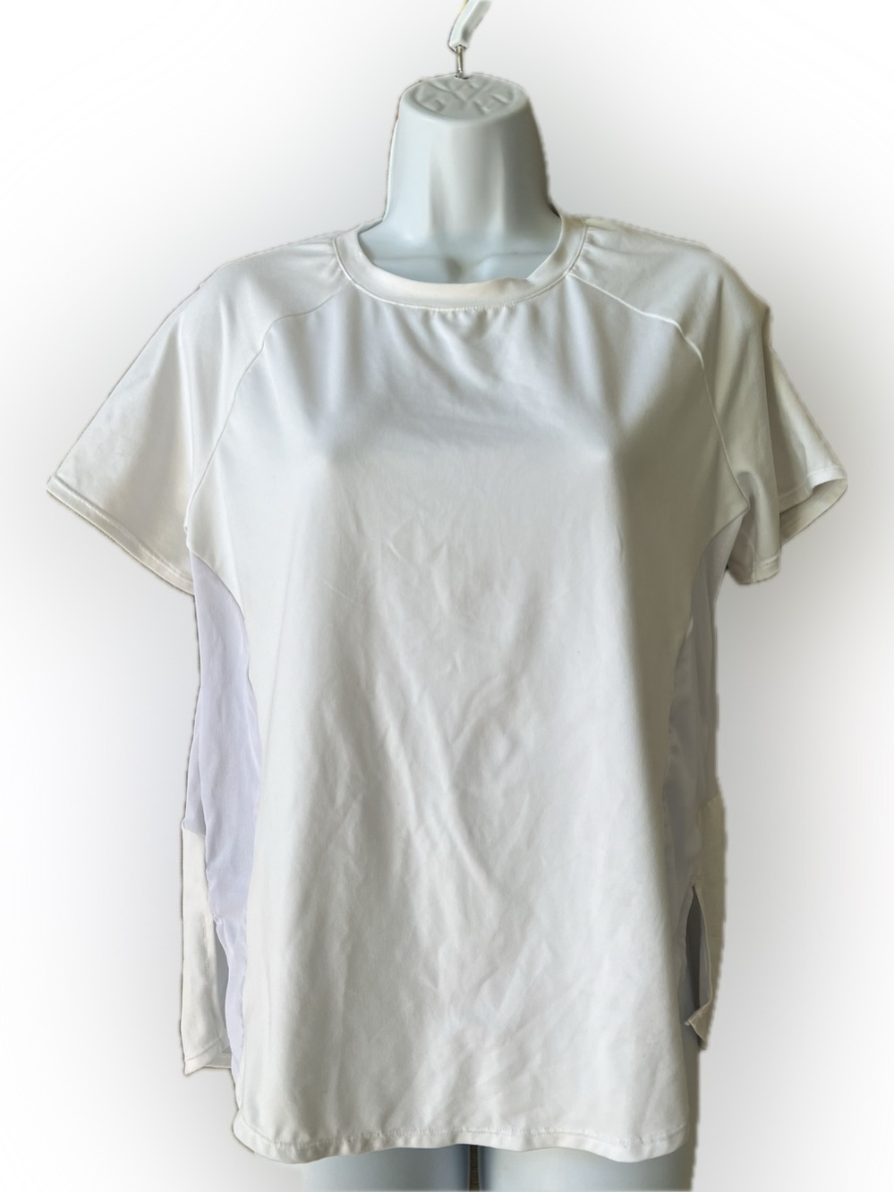 Zella lightweight mesh insets white work out shirt tee top S bust: 37”
